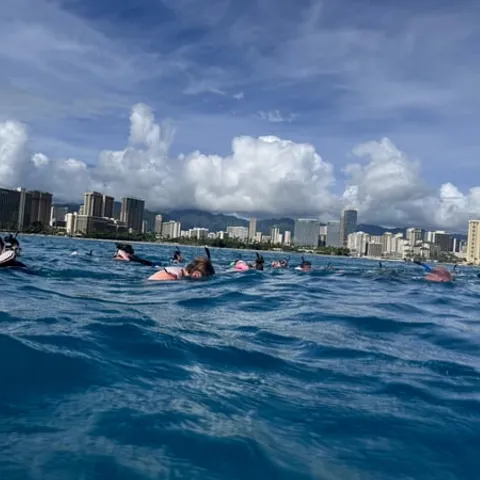Snorkellers in the water off Waikiki